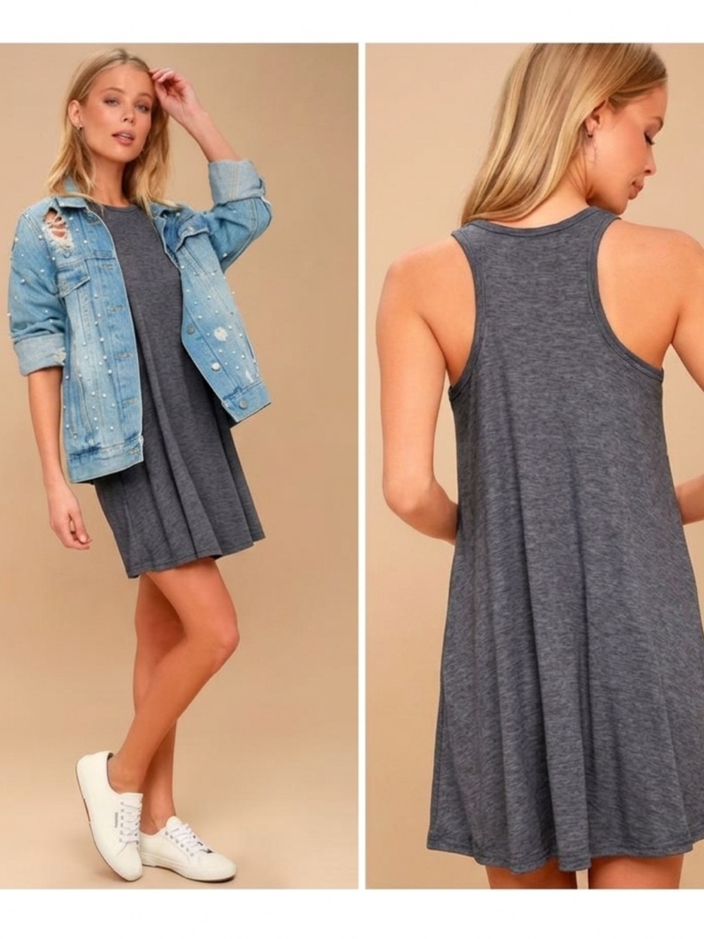 NWT LA Nite GREY Sleeveless Mini Dress SIZE L
